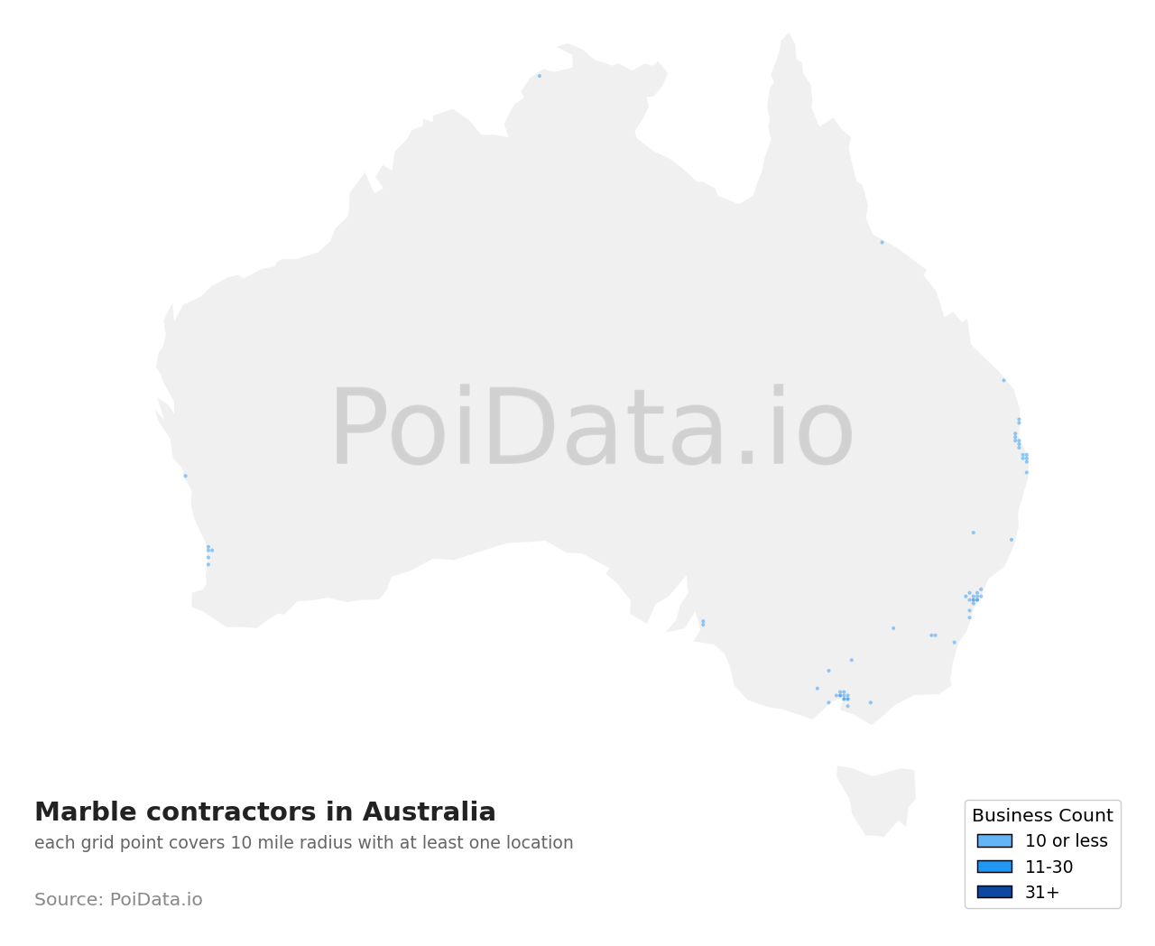 Marble contractor density map for Australia