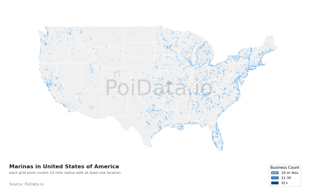 Marina density map for Ohio, United States