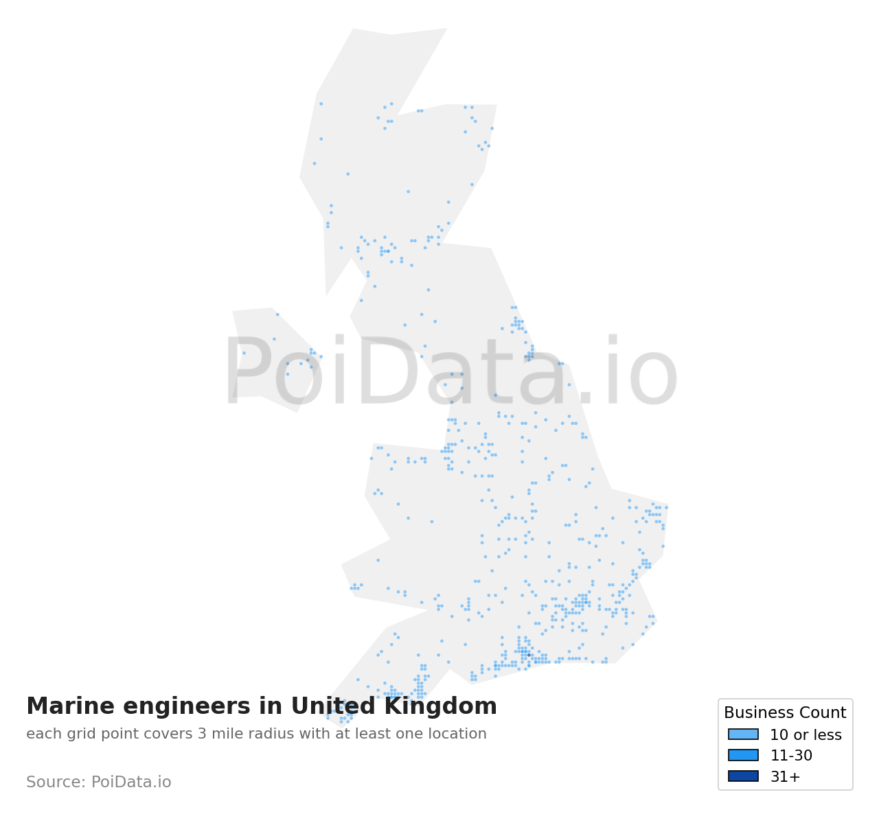Marine engineer density map for United Kingdom