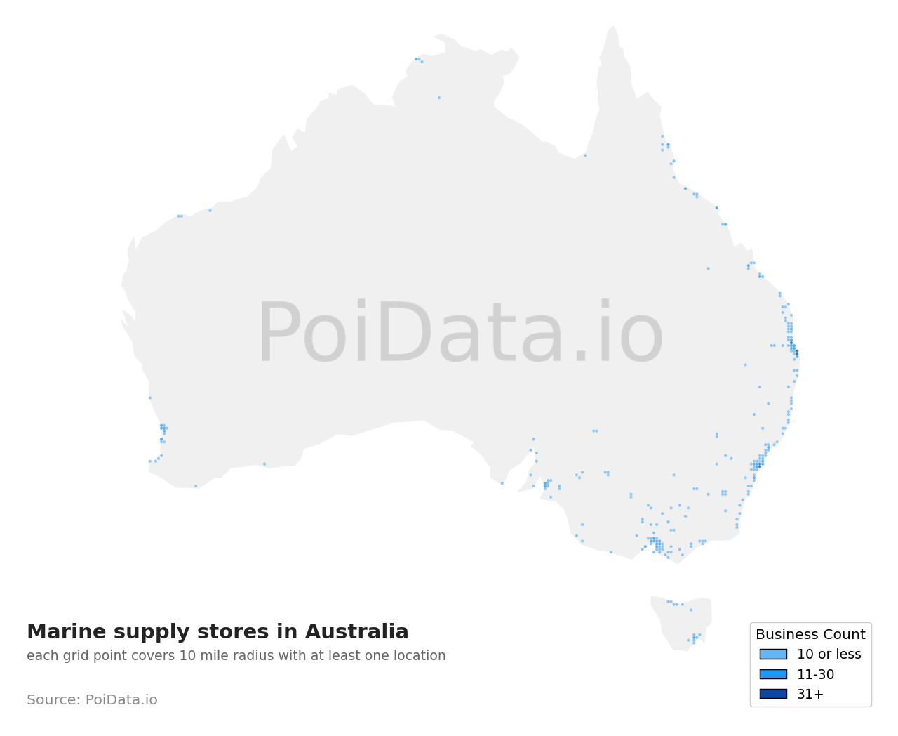 Marine supply store density map for NSW, Australia