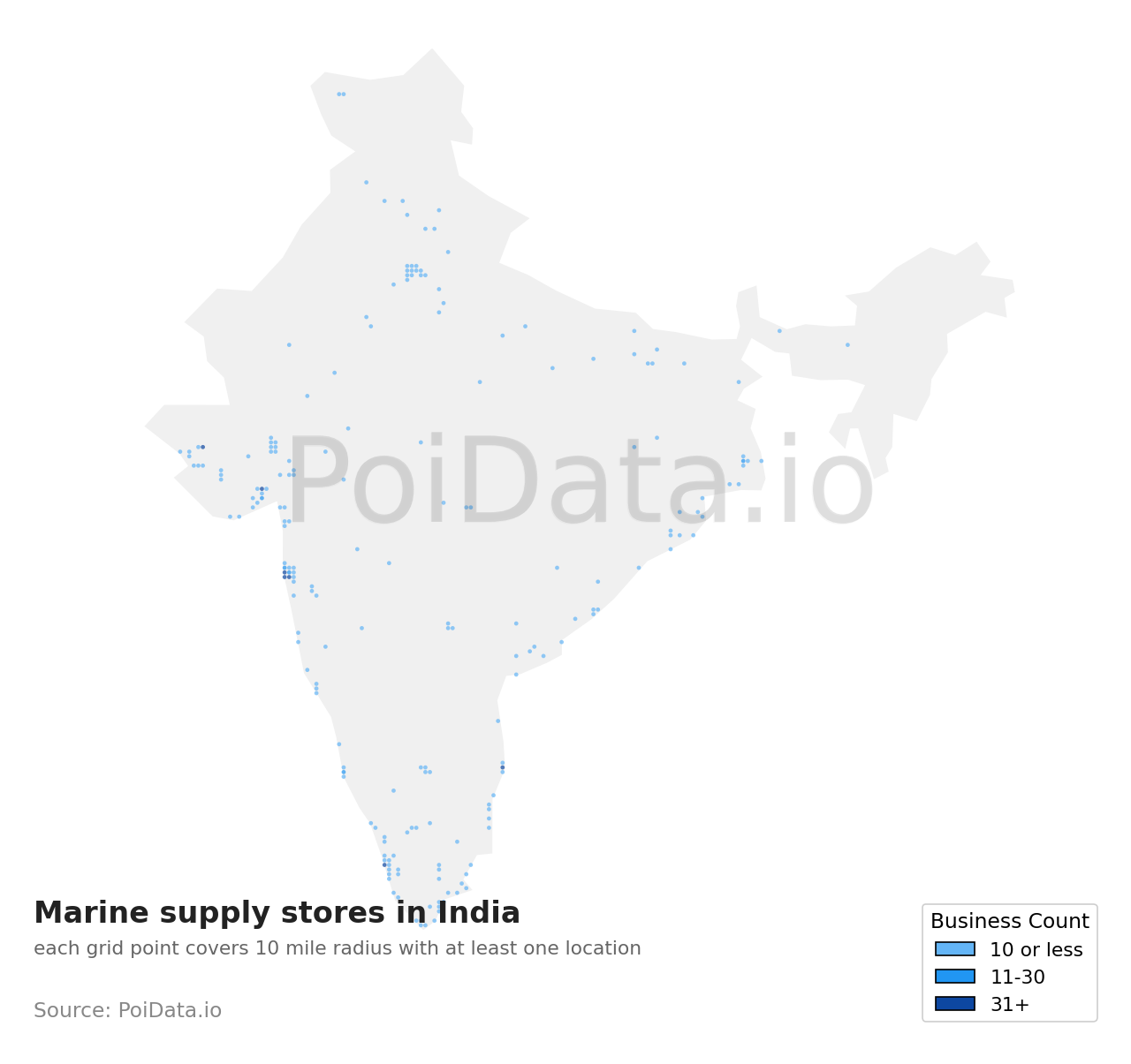 Marine supply store density map for India