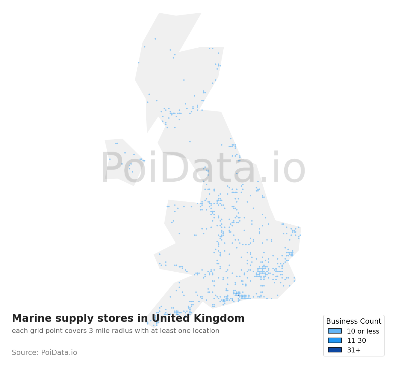 Marine supply store density map for United Kingdom