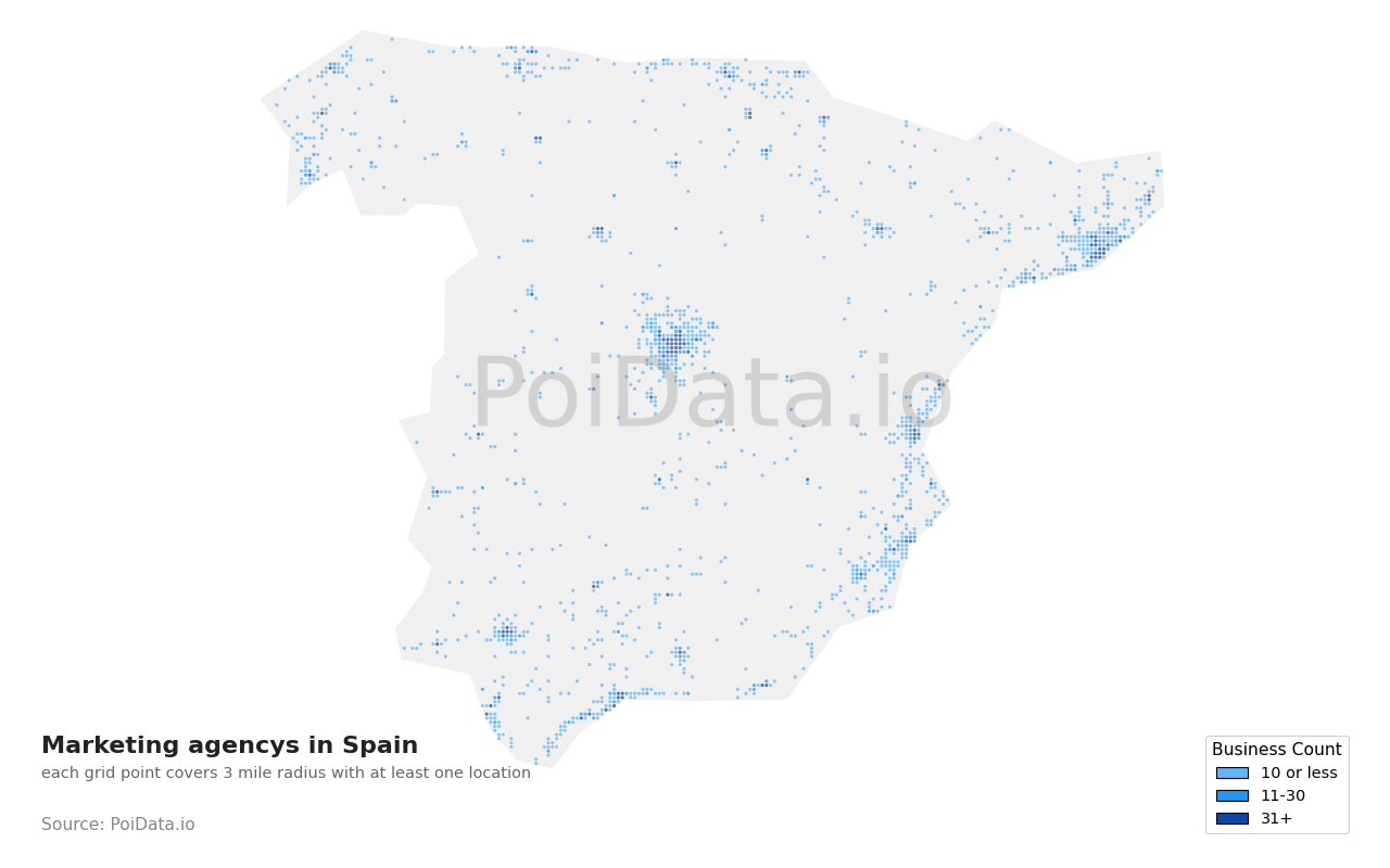 Marketing agency density map for Spain
