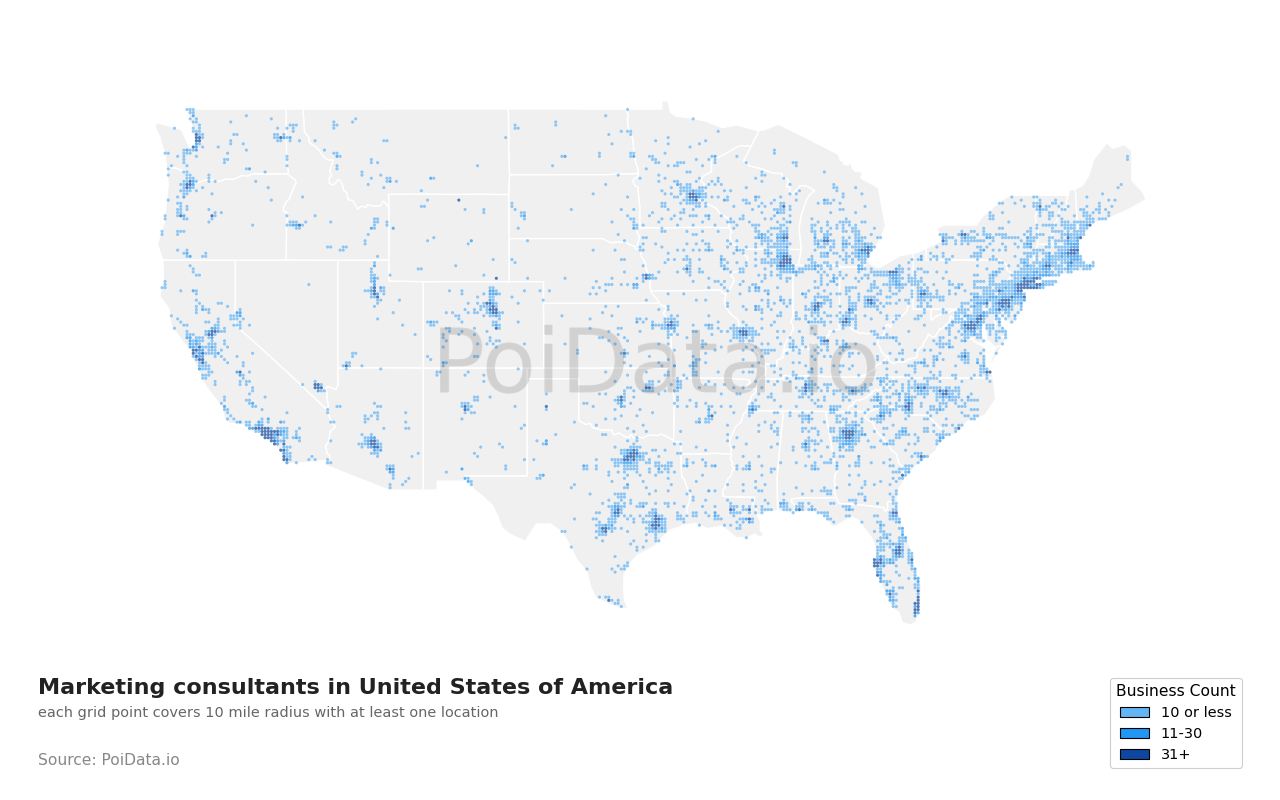 Marketing consultant density map for Florida, United States