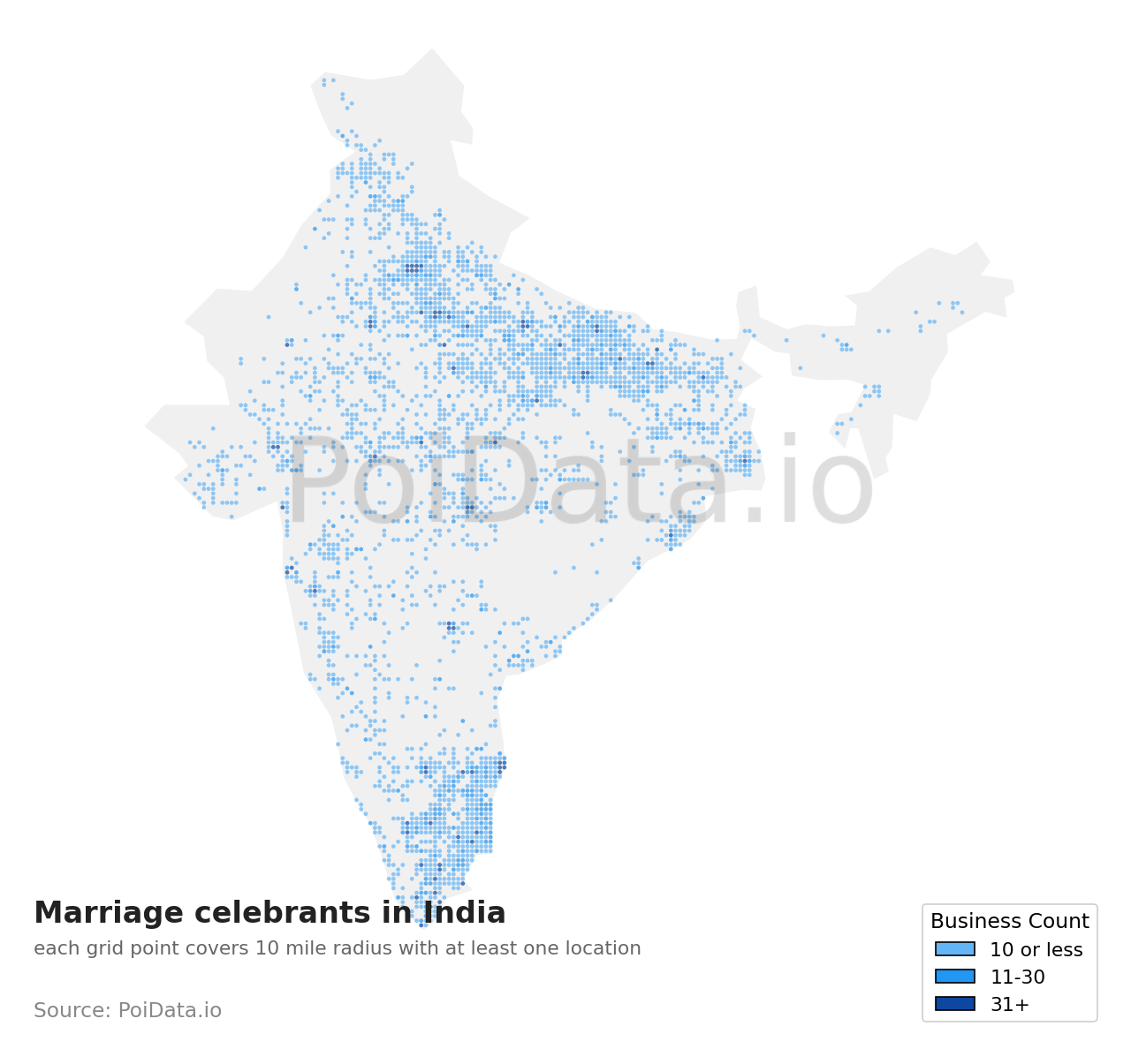 Marriage celebrant density map for India