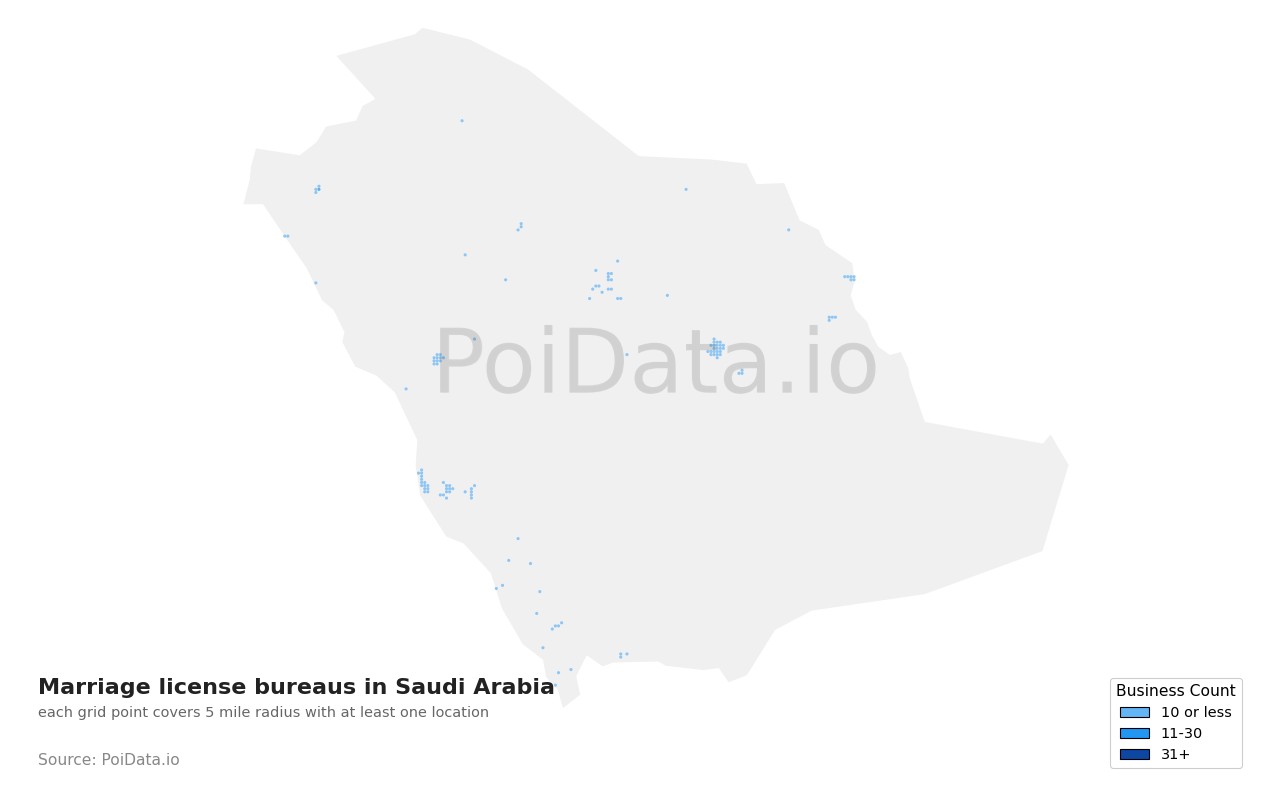 Marriage license bureau density map for Saudi Arabia