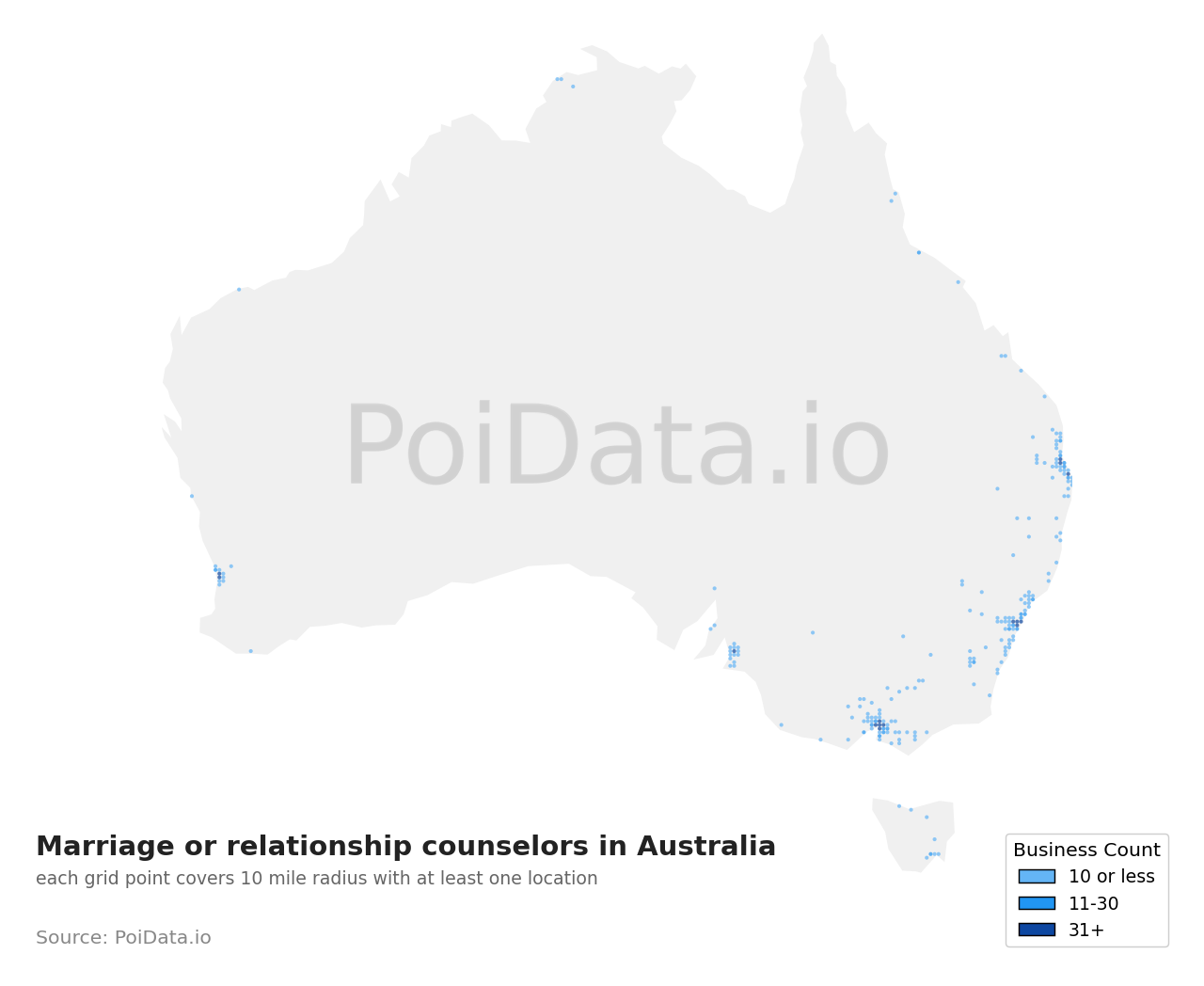 Marriage or relationship counselor density map for ACT, Australia