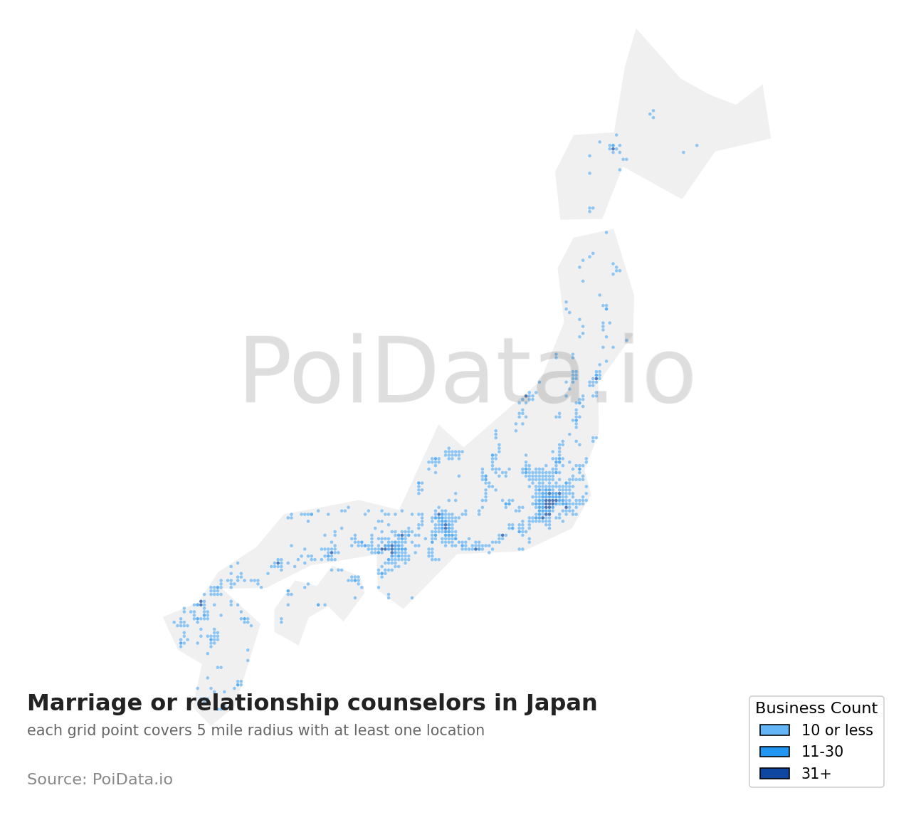 Marriage or relationship counselor density map for Japan