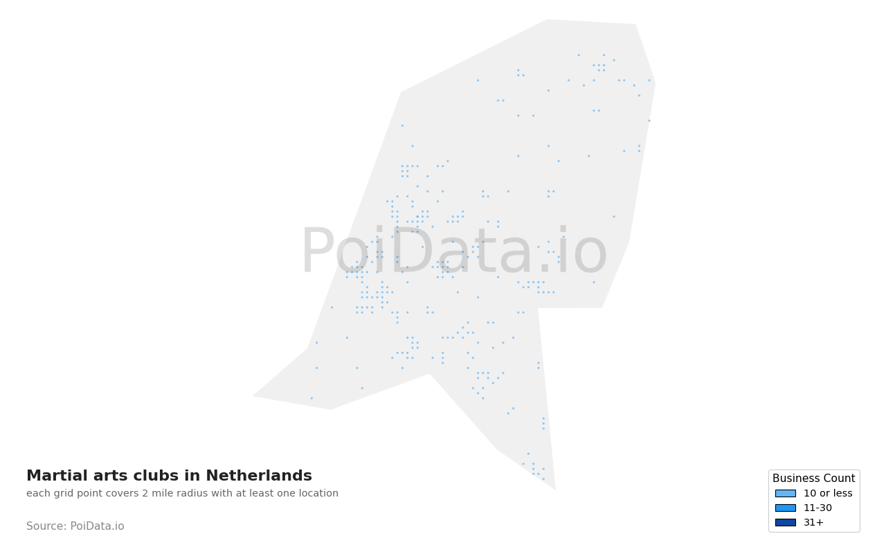 Martial arts club density map for Netherlands