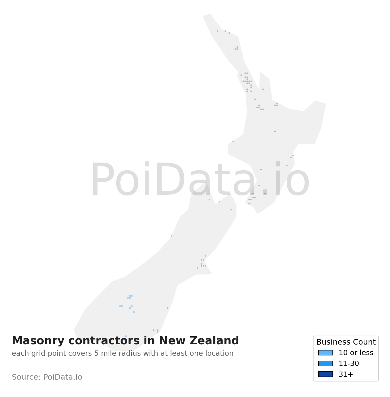 Masonry contractor density map for New Zealand