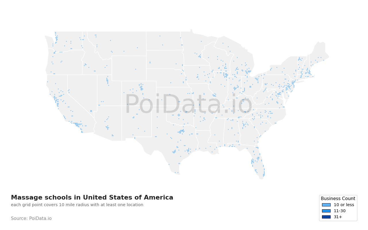 Massage school density map for Nevada, United States