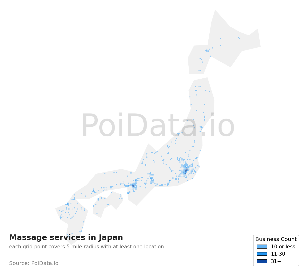 Massage service density map for Japan