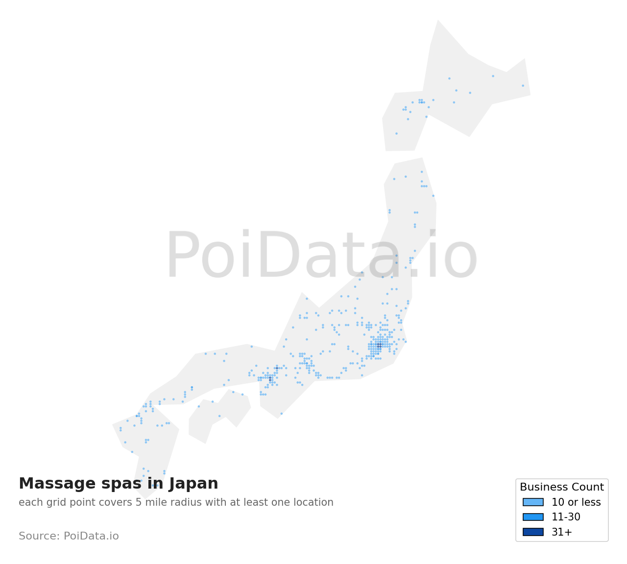 Massage spa density map for Iwate, Japan