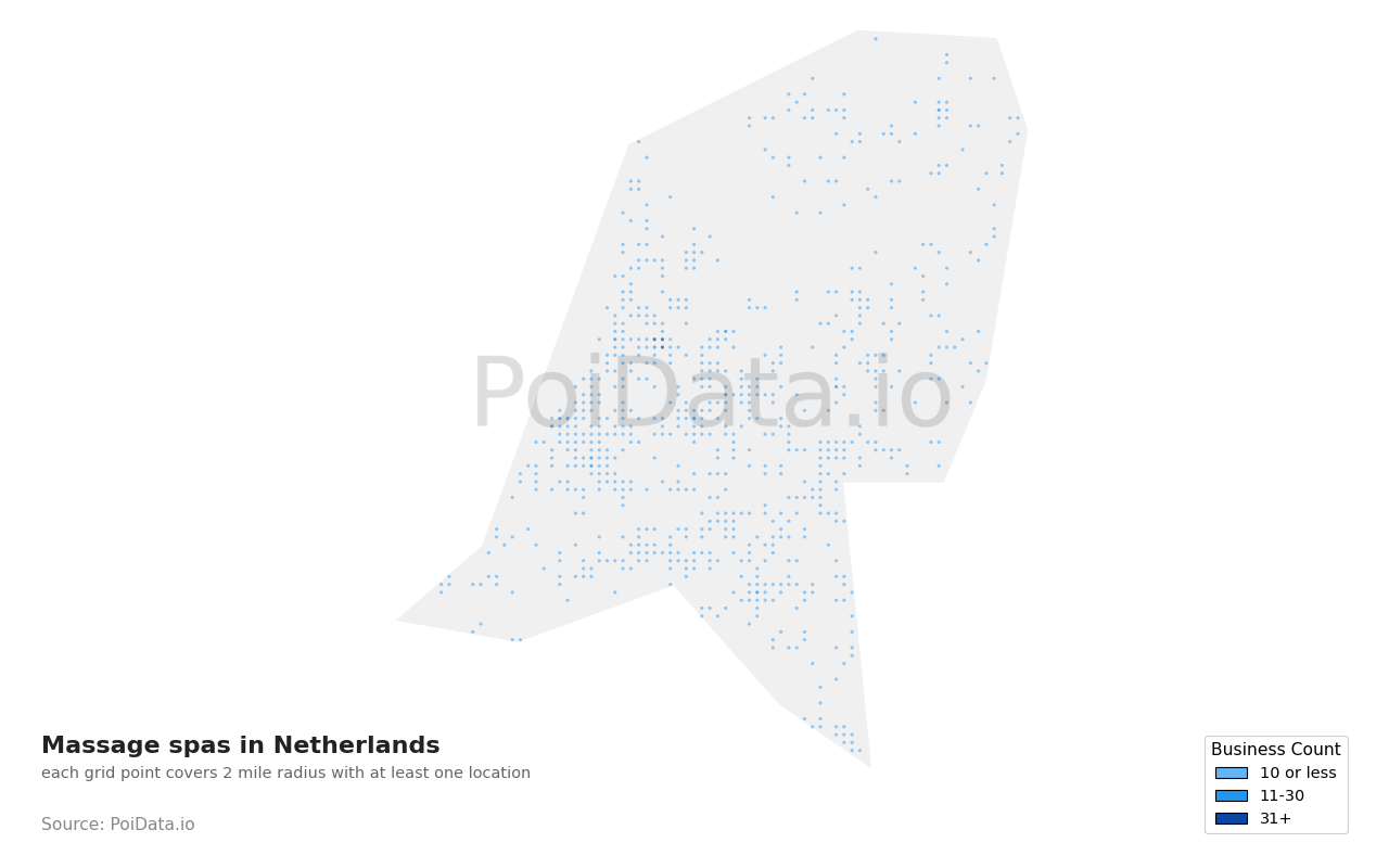 Massage spa density map for Netherlands
