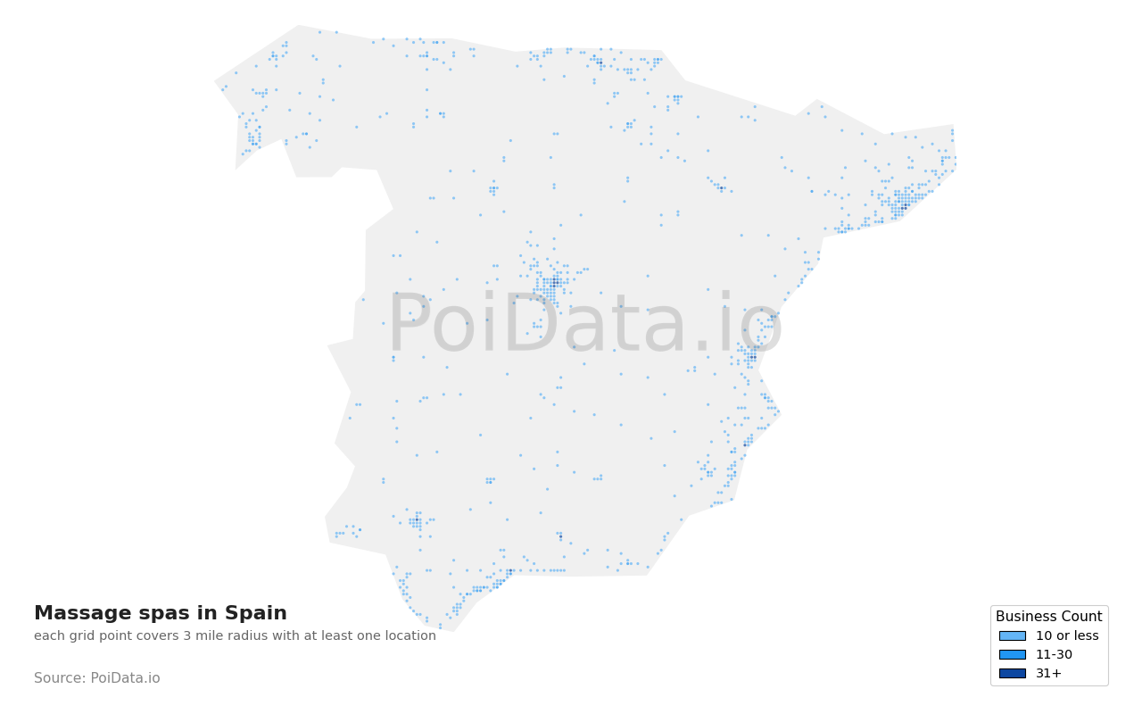 Massage spa density map for Spain