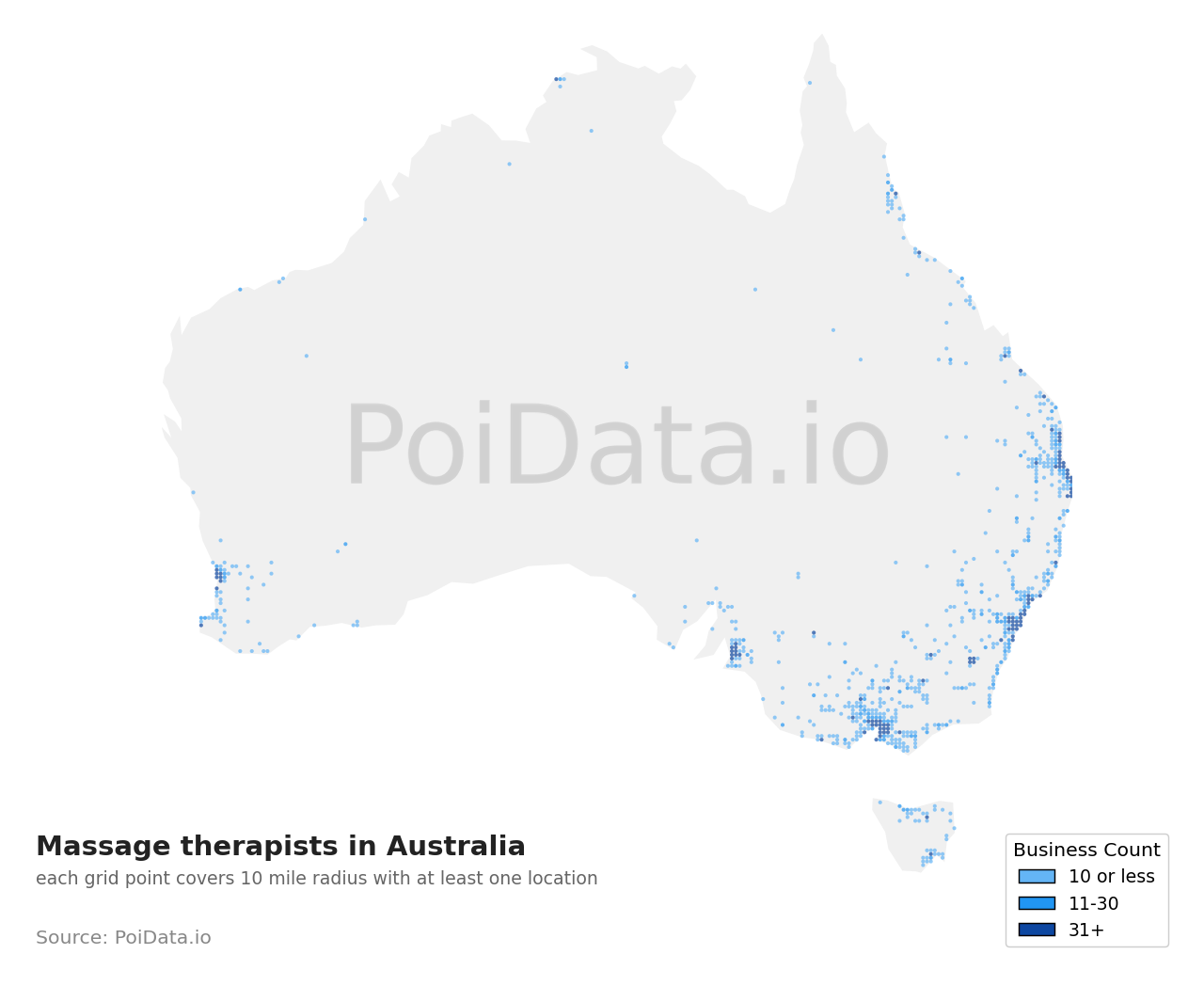 Massage therapist density map for Australia