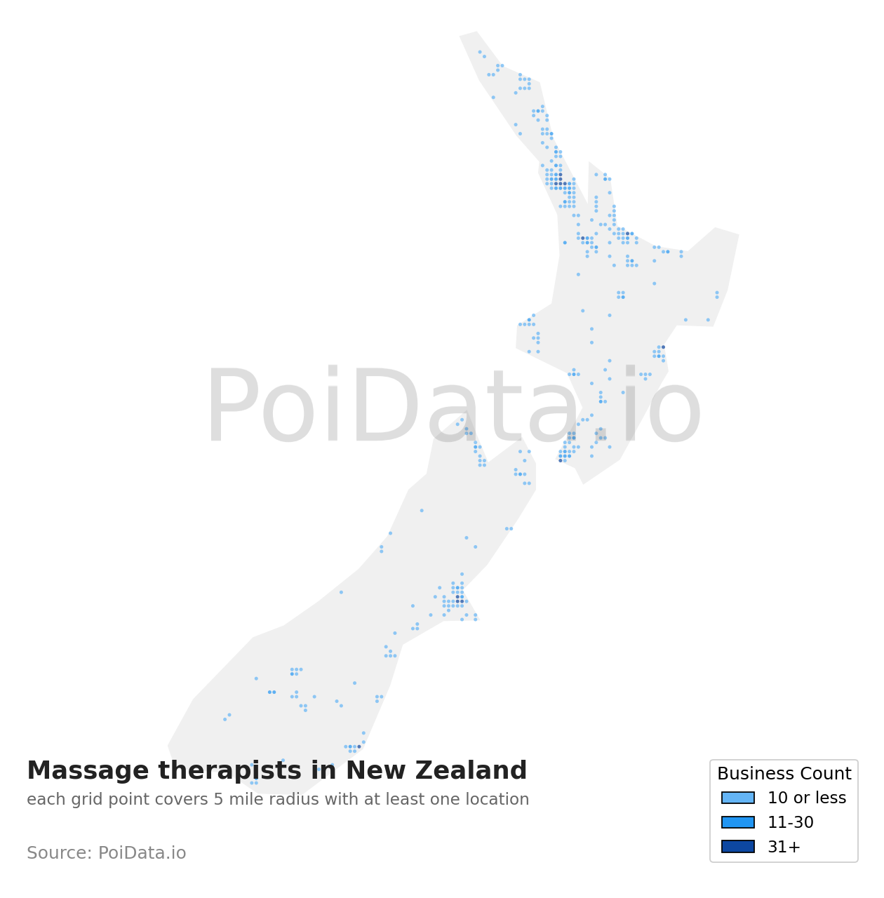 Massage therapist density map for New Zealand