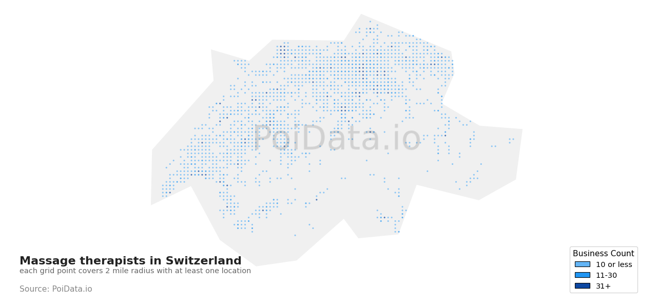 Massage therapist density map for Switzerland