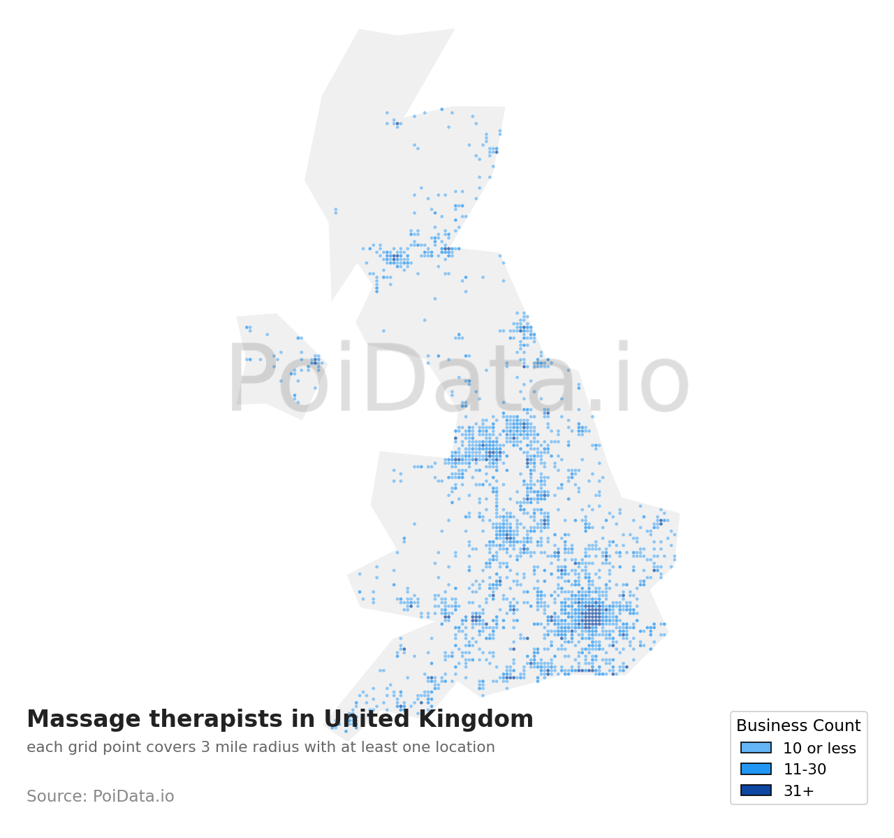 Massage therapist density map for United Kingdom