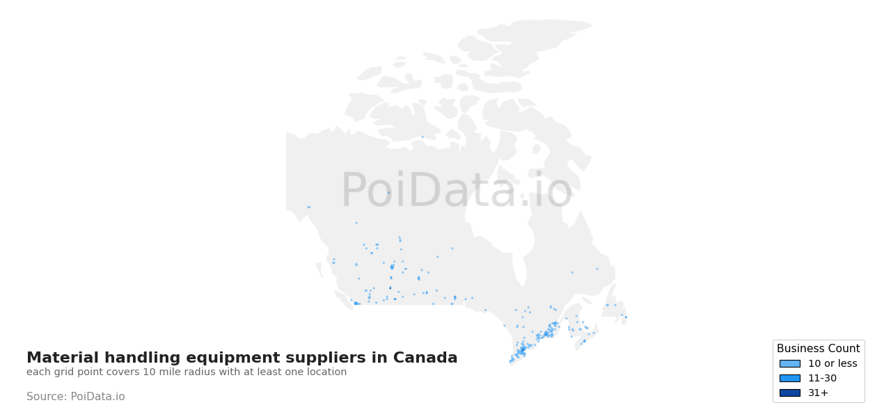 Material handling equipment supplier density map for Canada