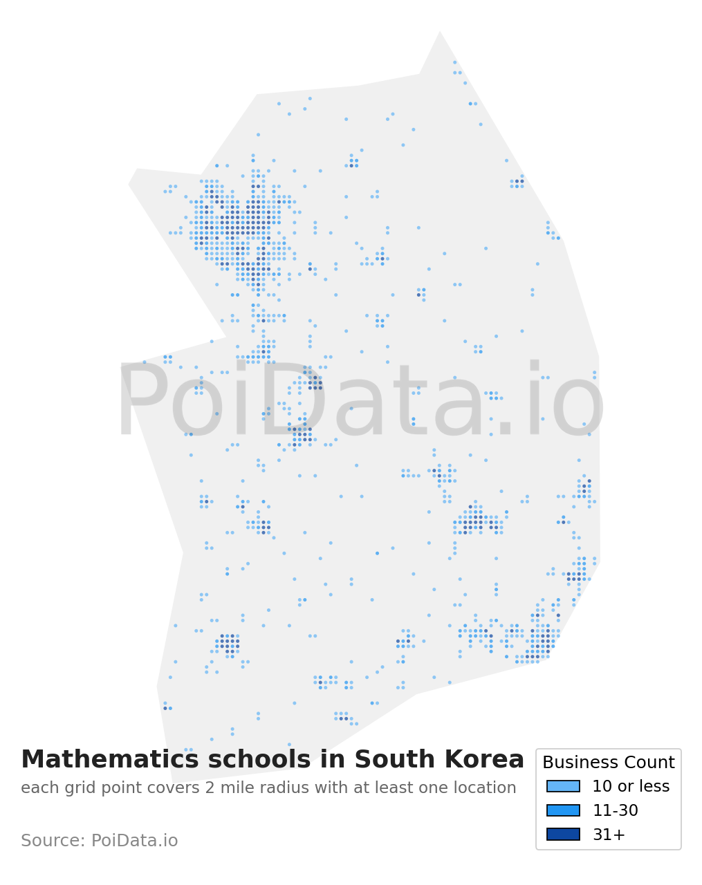 Mathematics school density map for South Korea