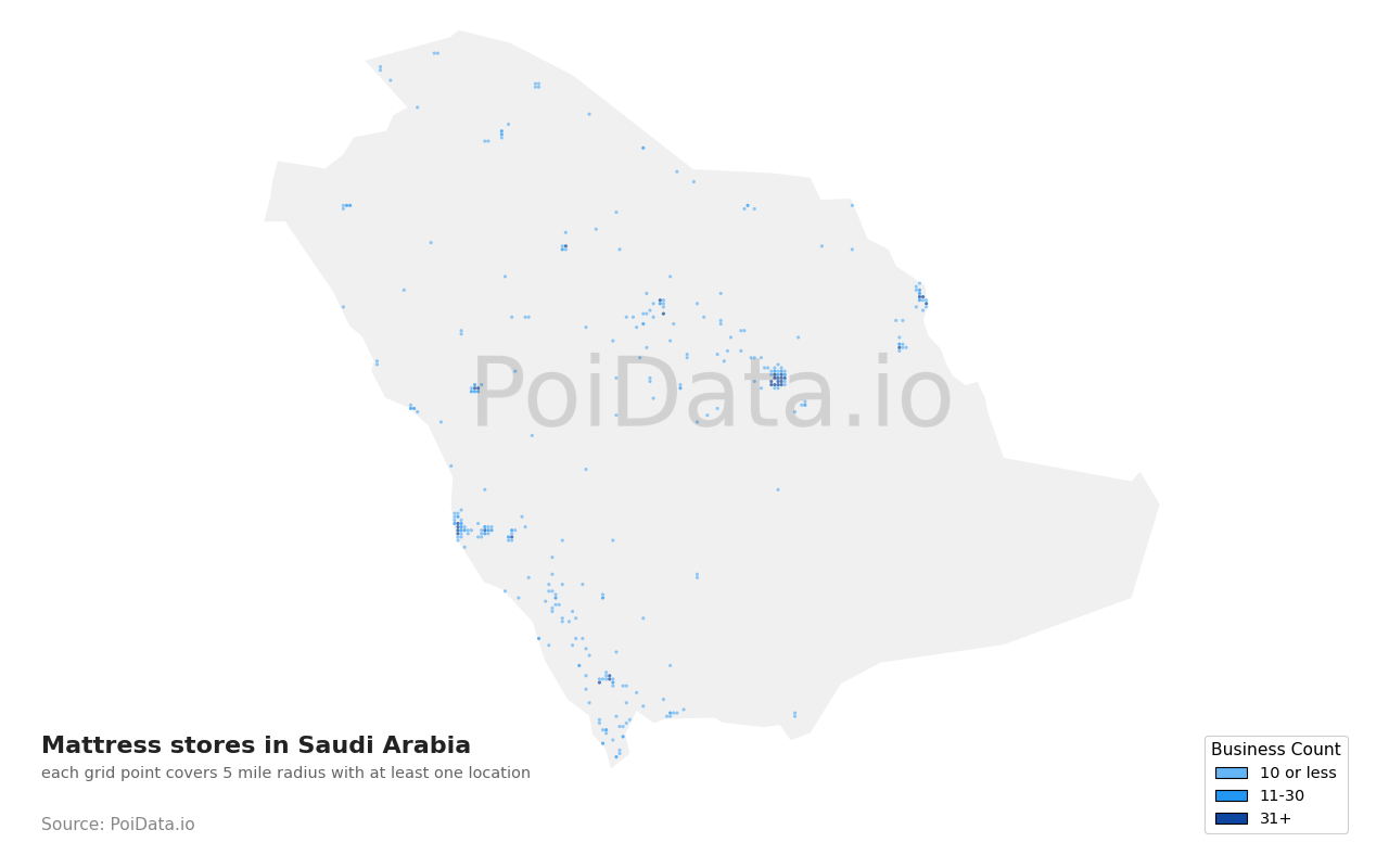 Mattress store density map for Saudi Arabia