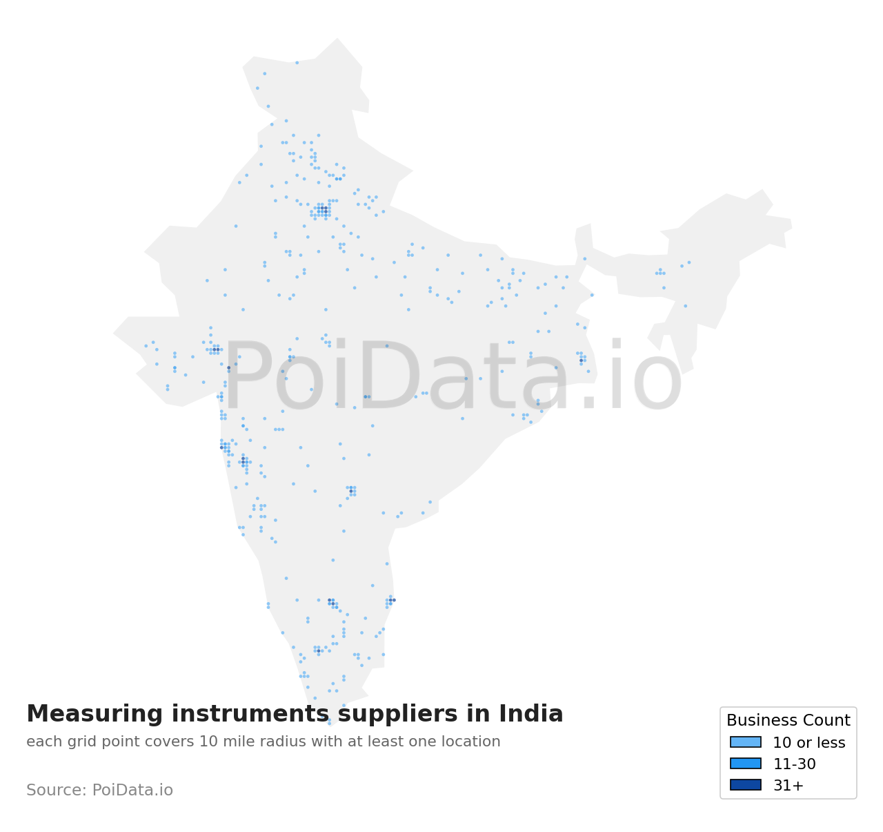 Measuring instruments supplier density map for India
