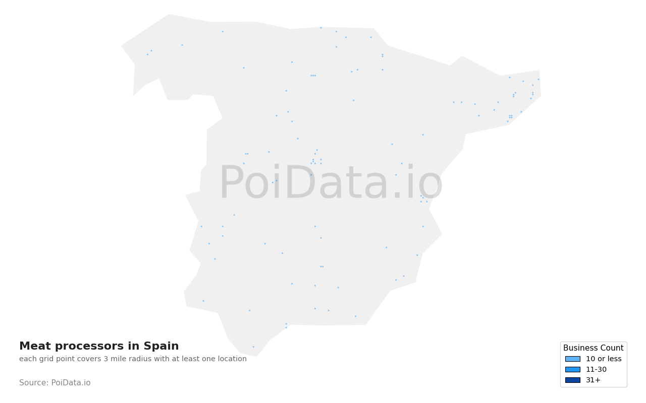Meat processor density map for Spain