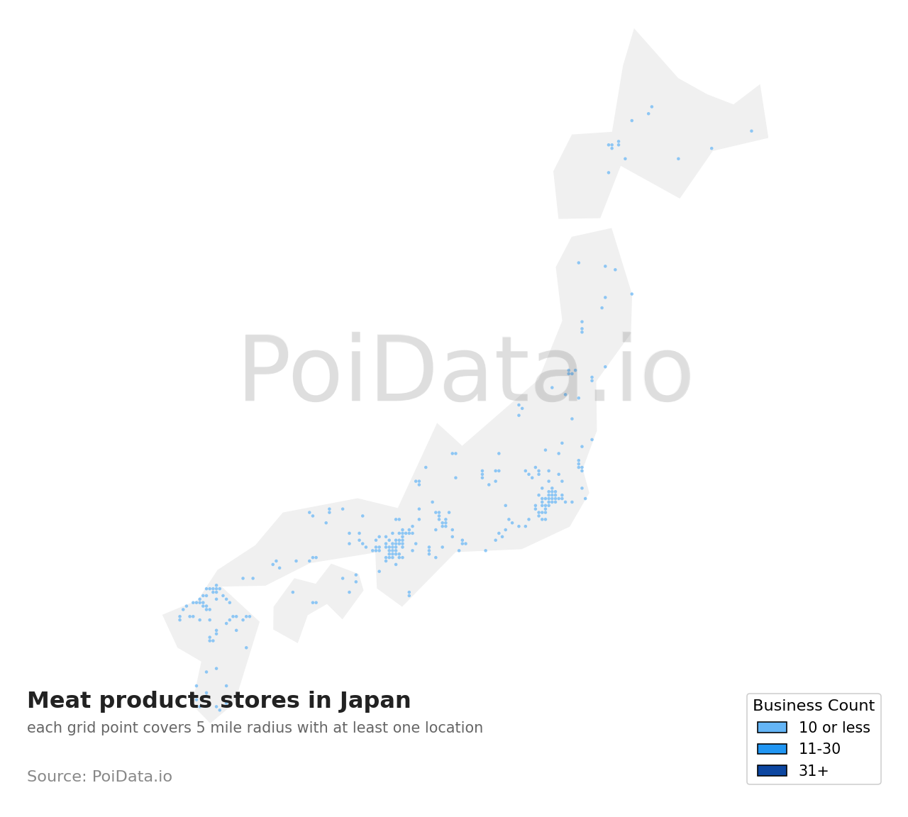 Meat products store density map for Japan