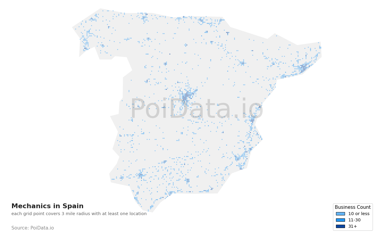 Mechanic density map for Spain
