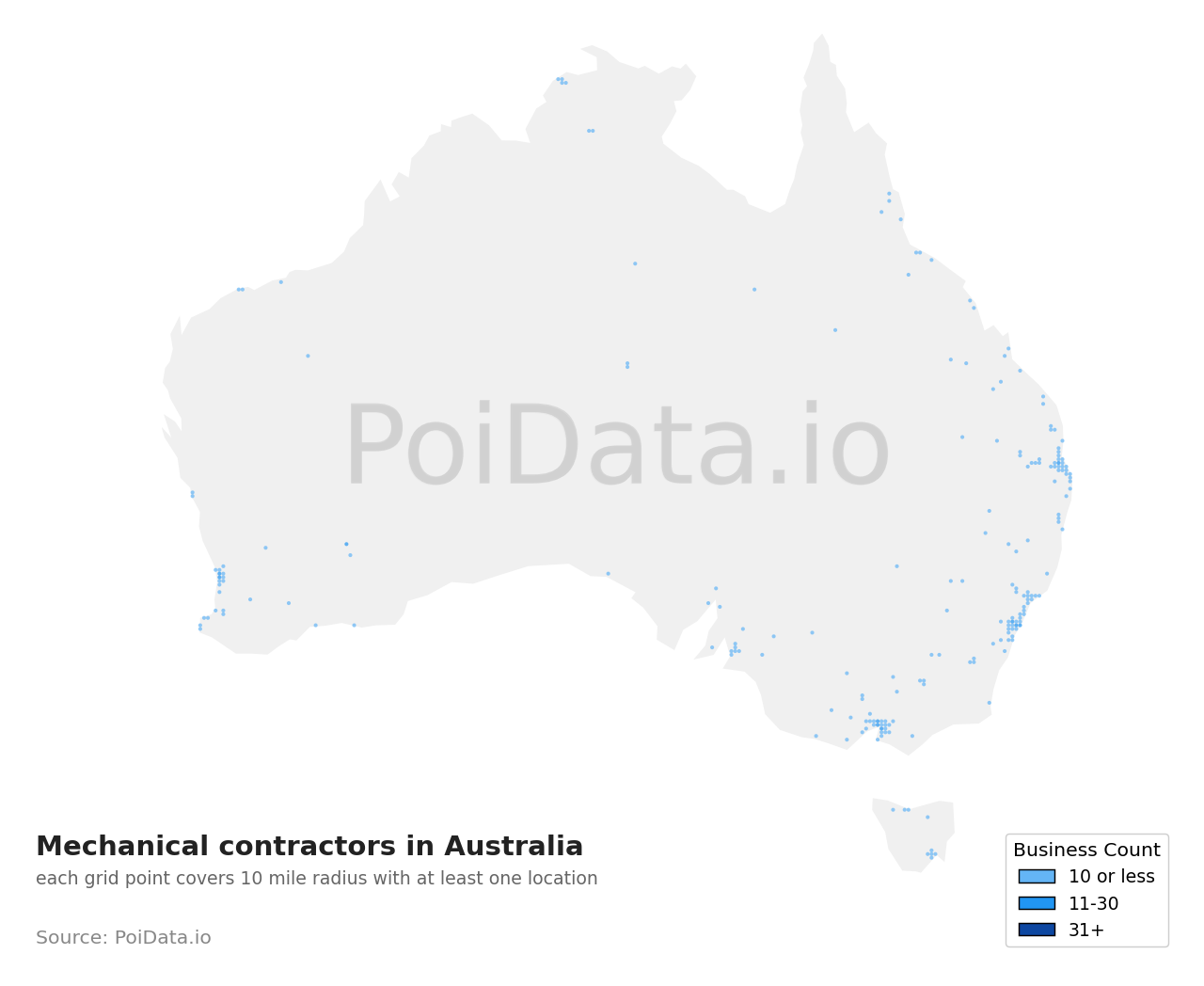 Mechanical contractor density map for Australia