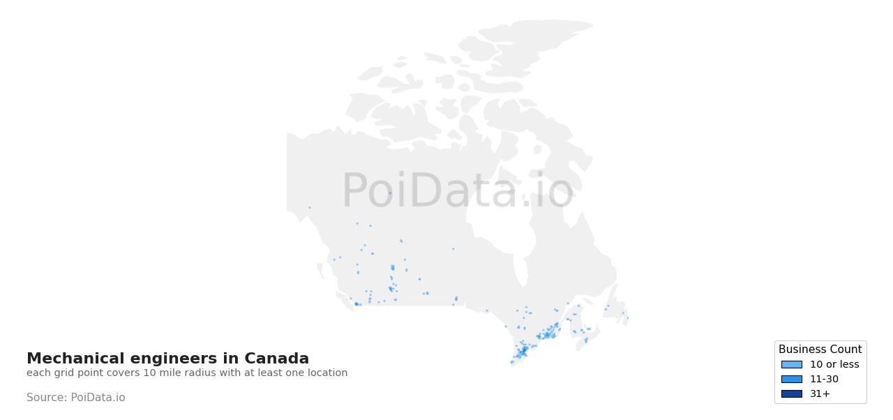Mechanical engineer density map for British Columbia, Canada