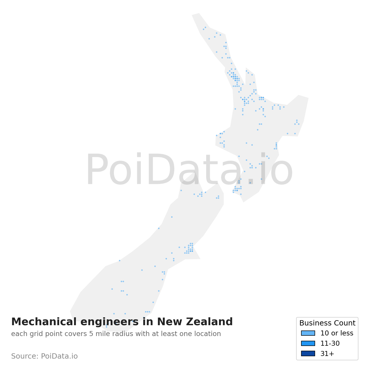 Mechanical engineer density map for New Zealand