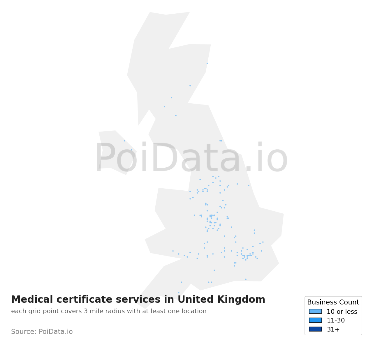 Medical certificate service density map for United Kingdom
