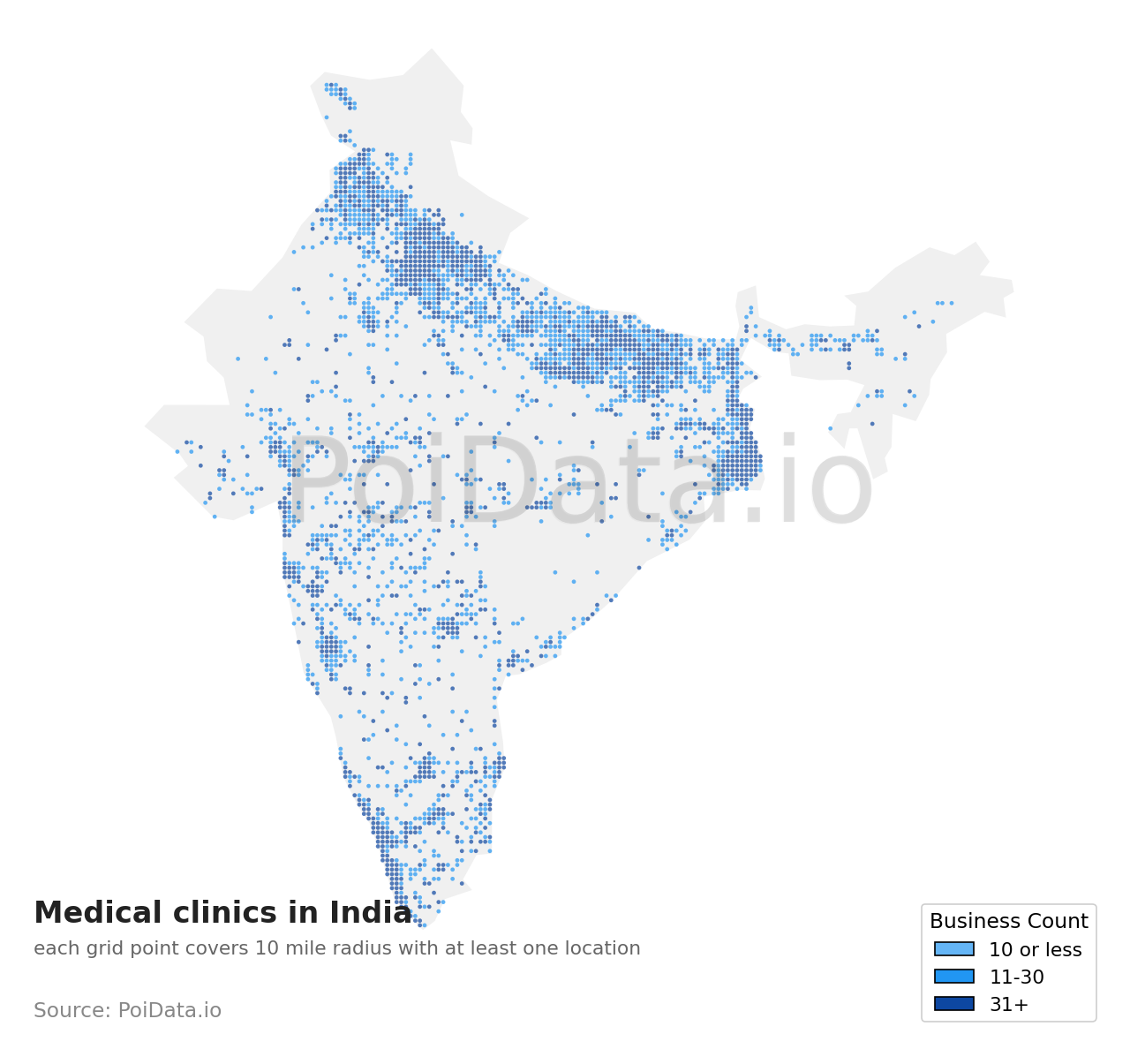 Medical clinic density map for India