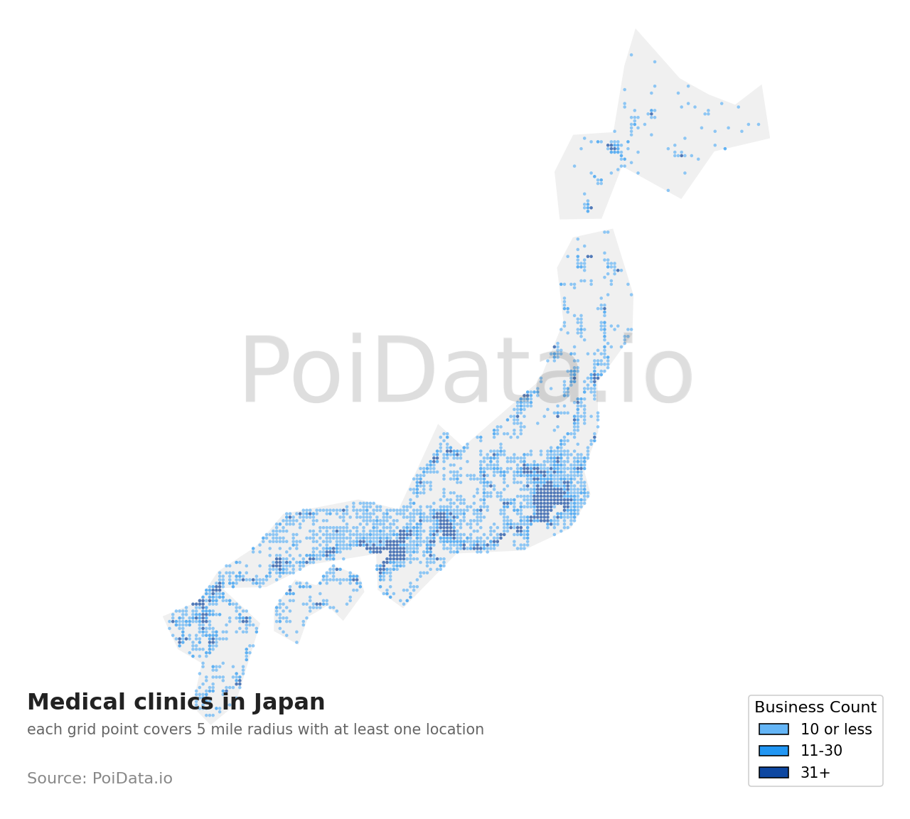 Medical clinic density map for Japan