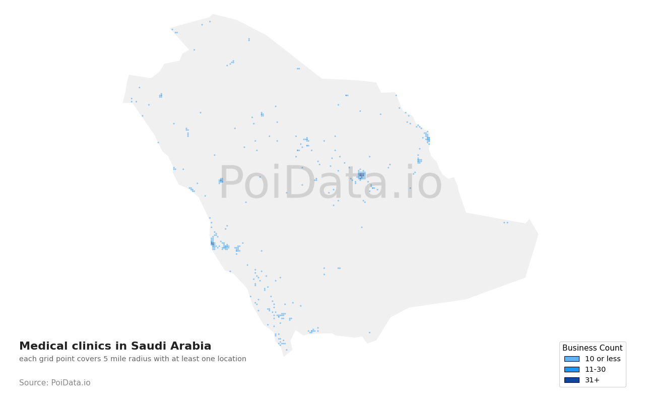 Medical clinic density map for Saudi Arabia
