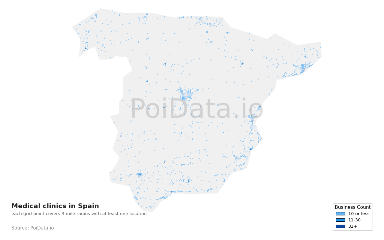 Medical clinic density map for Spain