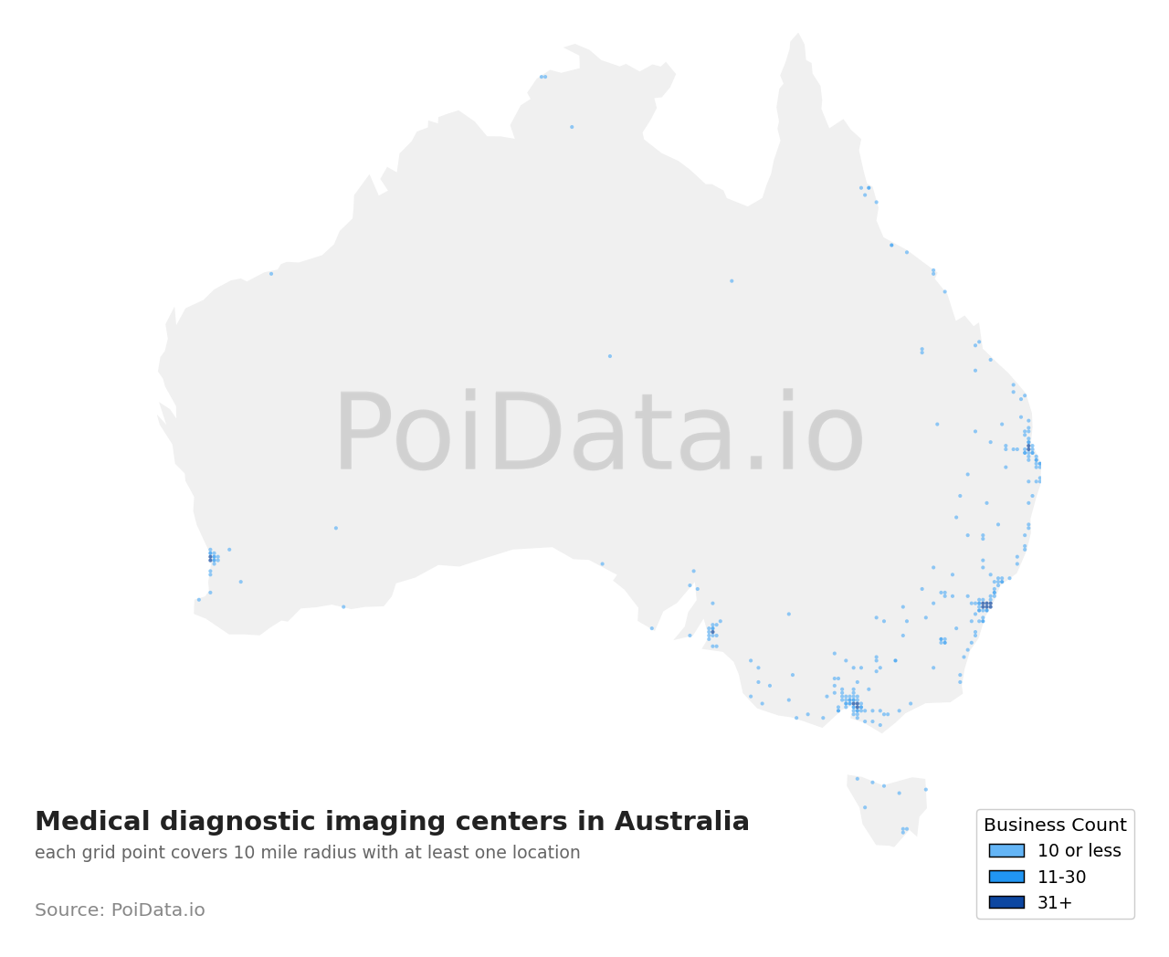 Medical diagnostic imaging center density map for Australia