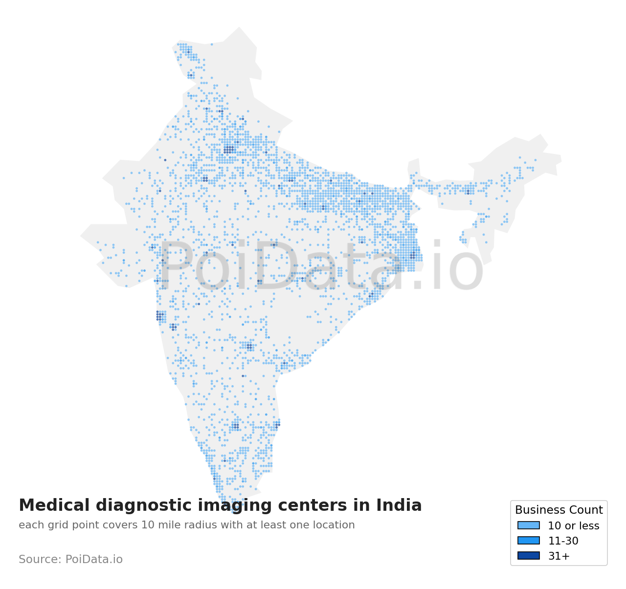 Medical diagnostic imaging center density map for India