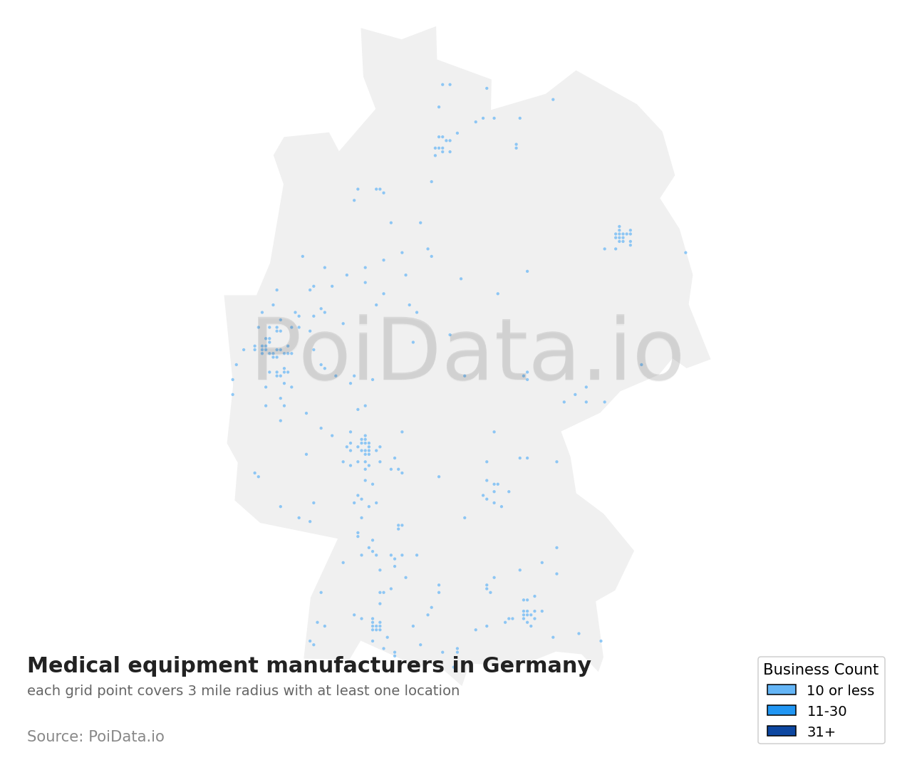 Medical equipment manufacturer density map for Germany