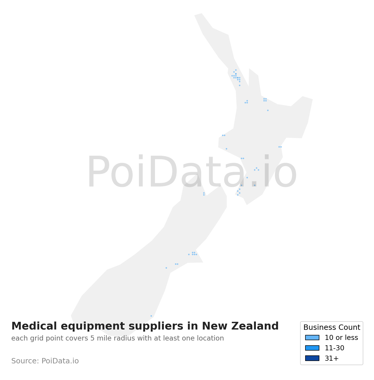 Medical equipment supplier density map for New Zealand
