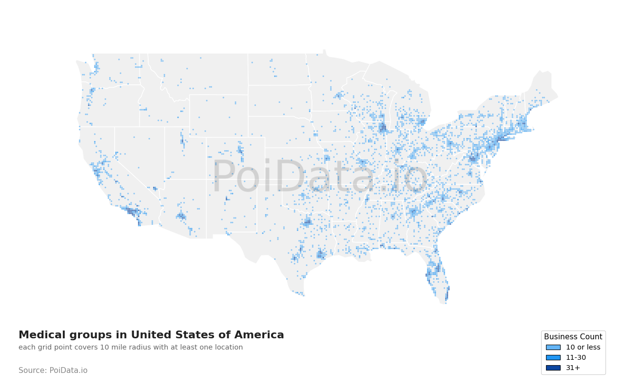 Medical group density map for Alabama, United States