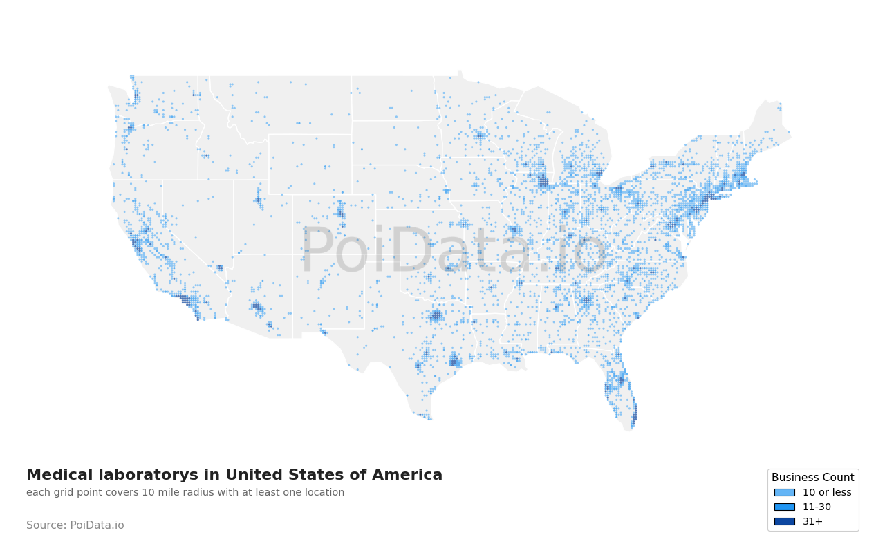 Medical laboratory density map for Florida, United States