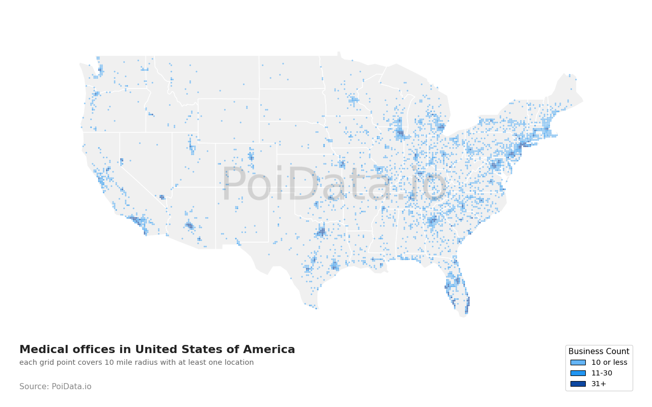 Medical office density map for Alabama, United States