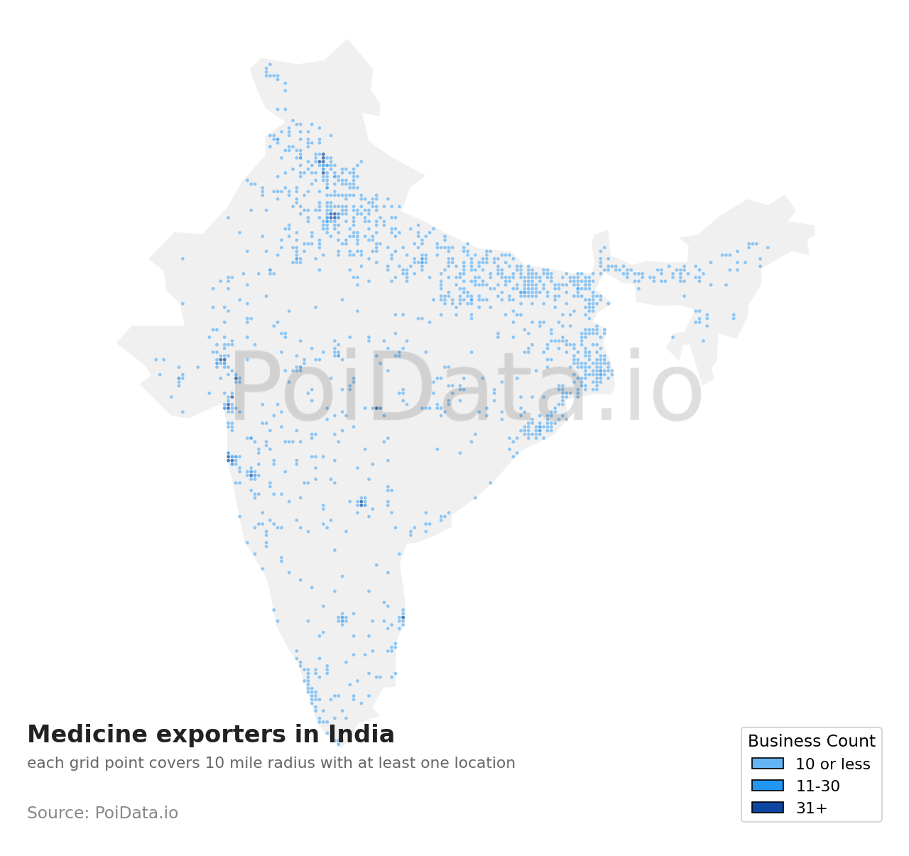 Medicine exporter density map for India
