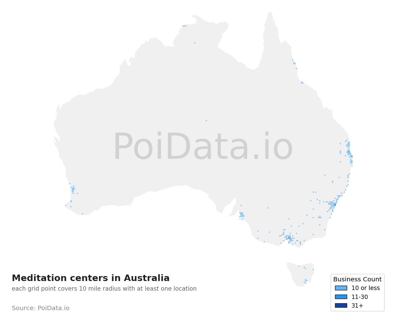 Meditation center density map for Australia