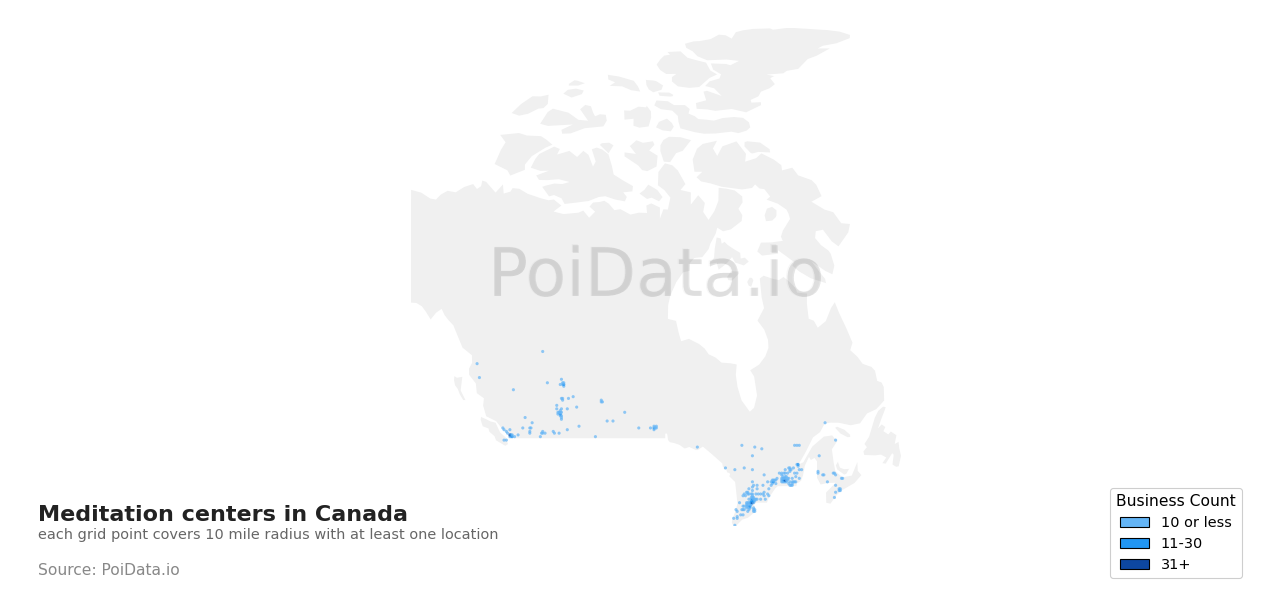 Meditation center density map for Nova Scotia, Canada