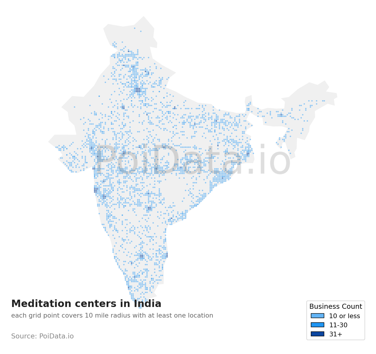 Meditation center density map for India
