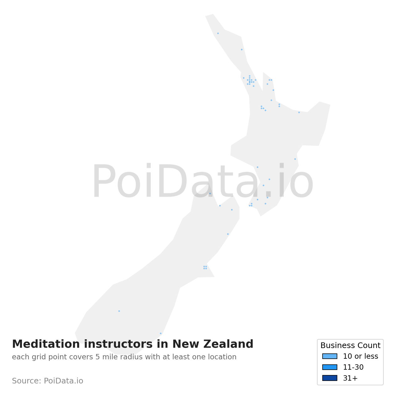 Meditation instructor density map for New Zealand